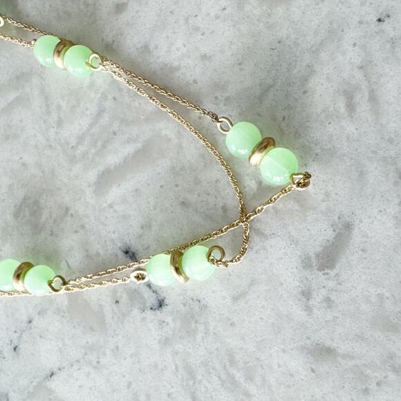 J Crew Gold Rope Chain Bead Necklace Women One Size Mint Green Station Beads - Picture 2 of 6